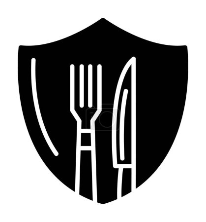 Ilustración de Escudo con tenedor y cuchillo icono. cocina, seguridad, restaurante, cafetería. ilustración vectorial - Imagen libre de derechos
