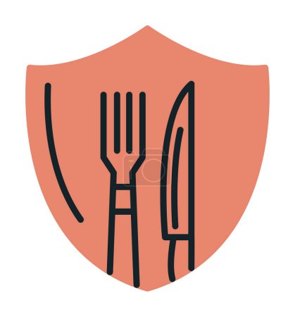 Illustration for Shield with fork and knife icon. cooking, safety, restaurant, cafe. vector illustration - Royalty Free Image