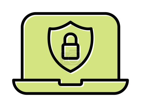 Illustration for Data Security icon, laptop with shield and padlock, vector illustration - Royalty Free Image