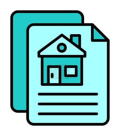 Ilustración de Ilustración vectorial de papeles y el icono de la casa. Contrato de construcción - Imagen libre de derechos