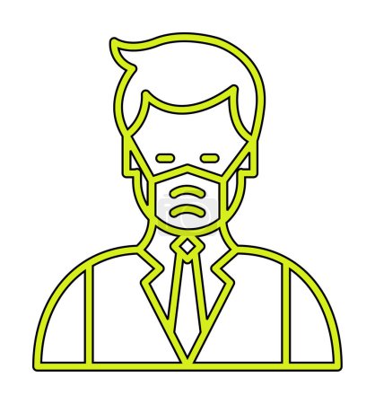 Ilustración de Hombre en la máscara de la cara icono de la línea, pictograma vectorial de prevención de enfermedades. Protección contra el desgaste del coronavirus, la contaminación del aire, el polvo, la gripe ilustración, signo para la tienda de equipos médicos. - Imagen libre de derechos