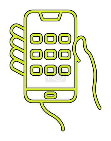 Ilustración de La mano sostiene el teléfono con el icono web de pantalla de marcación, ilustración vectorial. Ilustración del concepto de vector plano de mano masculina y smartphone - Imagen libre de derechos