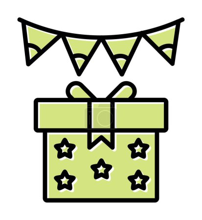 Illustration for Festive garland flags and gift box icon, vector illustration - Royalty Free Image
