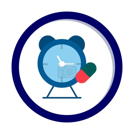 Ilustración de Reloj despertador y cápsula icono plano, ilustración vectorial - Imagen libre de derechos