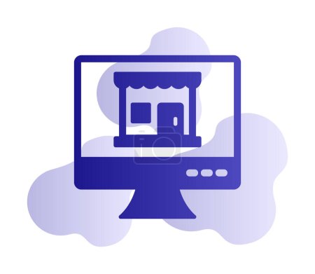 Ilustración de Pantalla de ordenador con tienda, concepto de tienda en línea, diseño de ilustración vectorial - Imagen libre de derechos