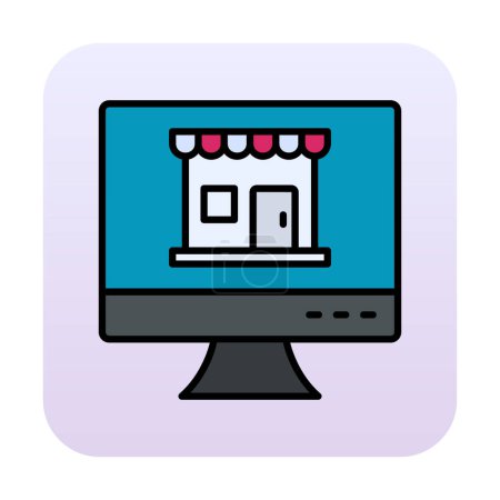 Téléchargez les illustrations : Écran d'ordinateur avec magasin, concept Online Shop, illustration vectorielle - en licence libre de droit
