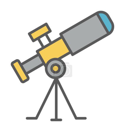 Téléchargez les illustrations : Icône plate du télescope. Élément d'éducation et d'astronomie, verre espion et études graphiques vectoriels étoiles - en licence libre de droit