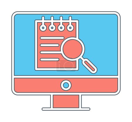 Illustration for Search computer icon. Computer and magnifying glass sign. Computer find symbol. - Royalty Free Image