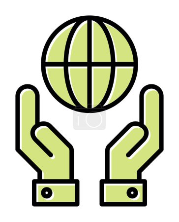 Téléchargez les illustrations : Deux mains tenant icône vectorielle globe isolé sur fond blanc - en licence libre de droit