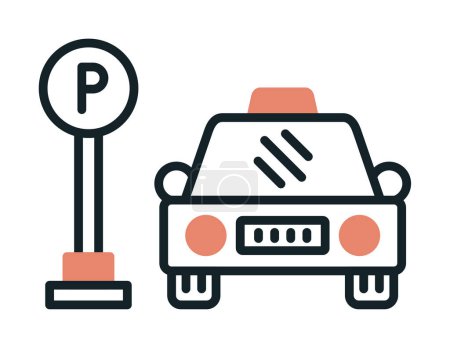 Illustration for Car near parking sign icon in circle vector illustration - Royalty Free Image