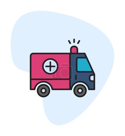 Ilustración de Icono de vector de coche ambulancia con colores simples. Vista desde un lado - Imagen libre de derechos