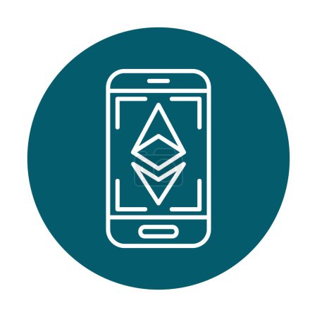 Illustration for Ethereum in phone screen icon illustration, vector symbol - Royalty Free Image