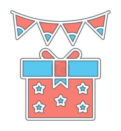 Ilustración de Banderas de guirnalda festiva e icono de caja de regalo, ilustración vectorial - Imagen libre de derechos