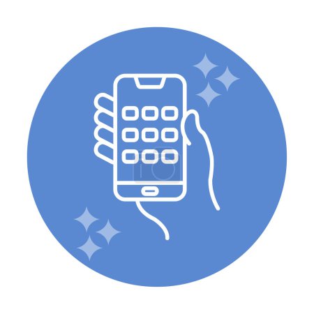 La main tient le téléphone avec l'icône Web d'écran de cadran, illustration vectorielle. Illustration vectorielle plate de la main masculine et du smartphone