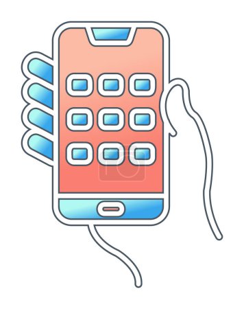 Hand hält Telefon mit Dial Screen Web-Symbol, Vektorillustration. Flache Vektor-Konzept-Illustration der männlichen Hand und Smartphone