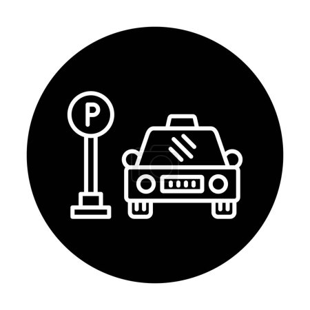 Ilustración de Coche cerca de icono signo de aparcamiento en la ilustración vector círculo - Imagen libre de derechos