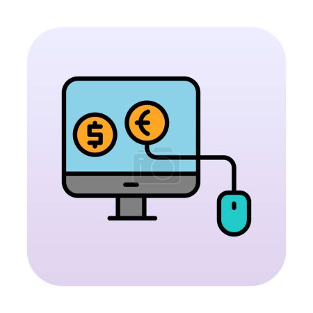 Téléchargez les illustrations : Illustration icon for monitor with dollar and euro currency symbol. Make money online with euro money earnings. - en licence libre de droit