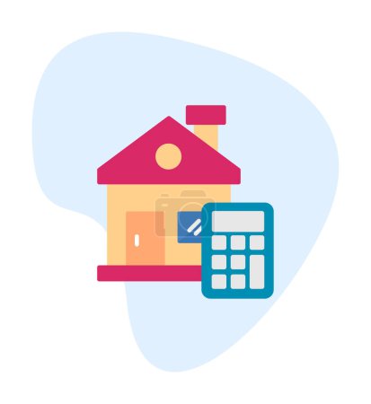 Téléchargez les illustrations : Icône de calculatrice de coût de maison, illustration vectorielle colorée - en licence libre de droit