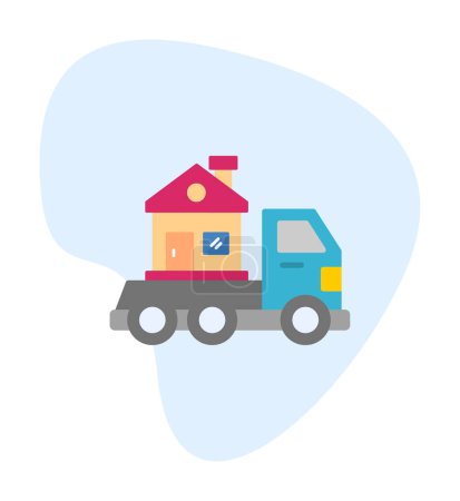 Téléchargez les illustrations : Maison camion livraison icône vecteur. Service de déménagement. Rentrez chez vous - en licence libre de droit