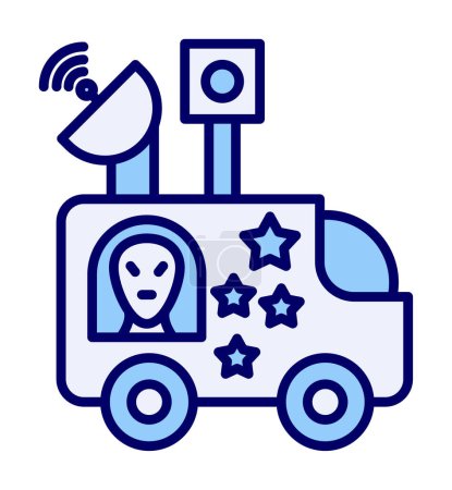 Illustration for News Van flat vector icon - Royalty Free Image