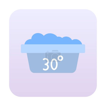 Illustration for Wash at 30 degree icon with text. Water temperature 30C vector sign. Wash temperature 30. Laundry icon isolated on white background. - Royalty Free Image