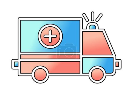 Téléchargez les illustrations : Icône vectorielle de voiture d'ambulance avec des couleurs simples. Vue de côté - en licence libre de droit
