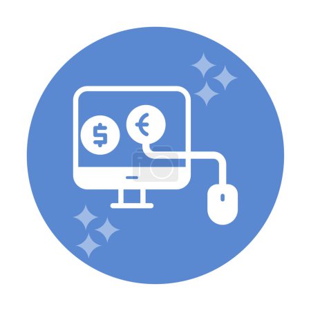 Ilustración de Icono de ilustración para monitor con símbolo de dólar y moneda euro. Gana dinero en línea con ganancias de dinero en euros. - Imagen libre de derechos