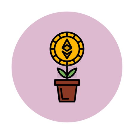 Téléchargez les illustrations : Signe Ethereum croissant de la plante dans l'icône de pot, illustration vectorielle - en licence libre de droit