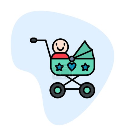Illustration for Baby carriage icon. Outline baby carriage vector icon for web design - Royalty Free Image