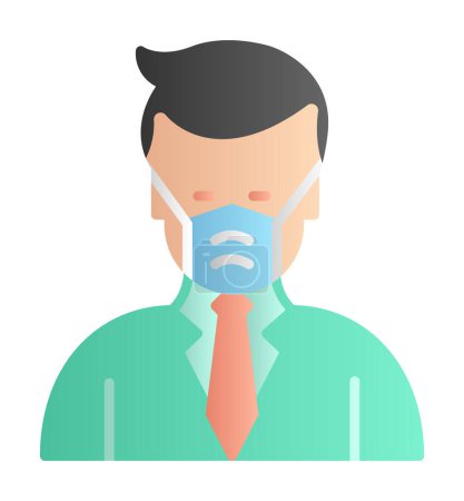 Illustration for Man in face mask line icon, vector pictogram of disease prevention. Protection wear from coronavirus, air pollution, dust, flu illustration, sign for medical equipment store. - Royalty Free Image