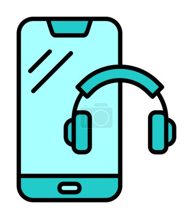 Téléchargez les illustrations : Smartphone avec icône casque illustration vectorielle - en licence libre de droit