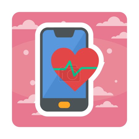Ilustración de Símbolo de ritmo cardíaco en la pantalla del teléfono inteligente, icono de estilo de línea, diseño vectorial - Imagen libre de derechos