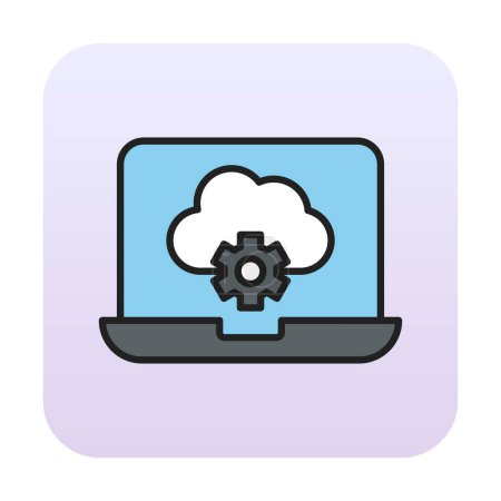 Illustration for Cloud computing. Cloud storage. Internet technology. Online services. Data, information security. Set of outline vector icons. Includes such as Data Synchronisation, Transfer, Access and other. - Royalty Free Image