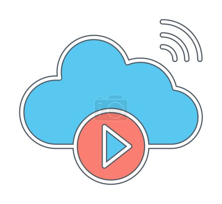 Téléchargez les illustrations : Cloud Media Play Icône. Icône Cloud Computing. - en licence libre de droit