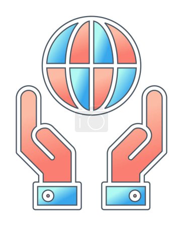 Téléchargez les illustrations : Deux mains tenant icône vectorielle globe isolé sur fond blanc - en licence libre de droit