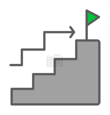 Téléchargez les illustrations : Icône vectorielle de succès d'objectif. Escaliers et symbole d'illustration drapeau. - en licence libre de droit