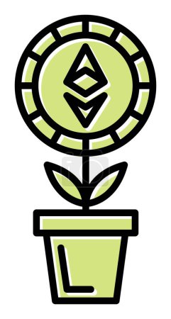 Téléchargez les illustrations : Signe Ethereum croissant de la plante dans l'icône de pot, illustration vectorielle - en licence libre de droit