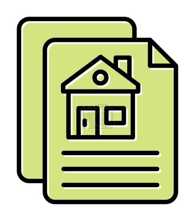 Téléchargez les illustrations : Illustration vectorielle des papiers et icône de la maison. Contrat de construction - en licence libre de droit