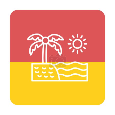 Téléchargez les illustrations : Coucher de soleil et icône de mer, icône de plage, illustration vectorielle - en licence libre de droit