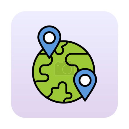 Téléchargez les photos : Illustration vectorielle du globe terrestre avec icône de broches de localisation, concept de tourisme mondial - en image libre de droit