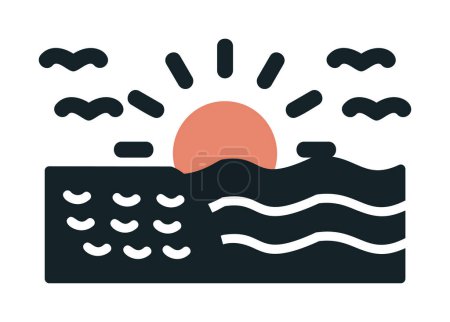 Ilustración de Salida del sol en el icono web del mar, ilustración vectorial - Imagen libre de derechos