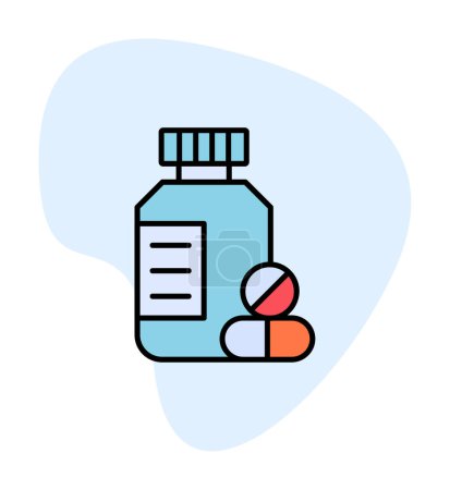 Téléchargez les illustrations : Flacon de médicaments avec pilules, icône de pilules médicales, illustration vectorielle - en licence libre de droit