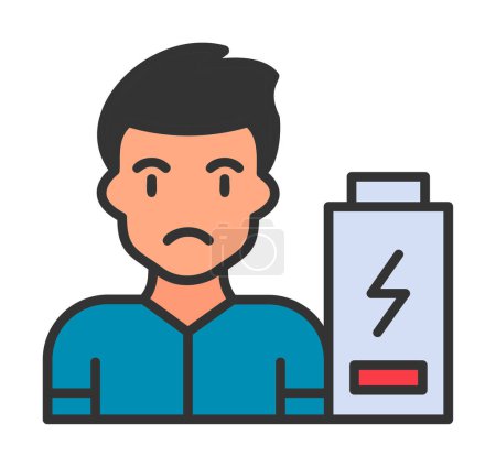 Téléchargez les illustrations : Illustration vectorielle d'un homme sans icône de batterie d'énergie - en licence libre de droit