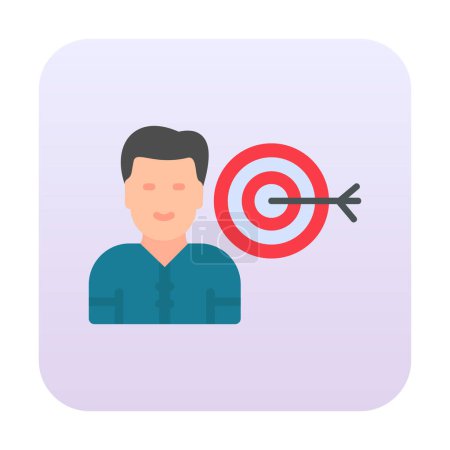 Ilustración de Hombre contra el fondo de un objetivo con un icono de flecha ilustración vectorial - Imagen libre de derechos