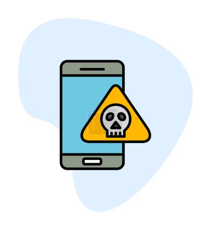 Téléchargez les illustrations : Conception d'icône de smartphone et crâne, thème d'alerte de danger et d'avertissement, illustration vectorielle - en licence libre de droit
