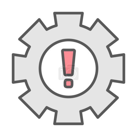 Ilustración de Ilustración vectorial de icono plano de advertencia con rueda dentada y signo de exclamación - Imagen libre de derechos