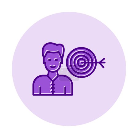Ilustración de Hombre contra el fondo de un objetivo con un icono de flecha ilustración vectorial - Imagen libre de derechos