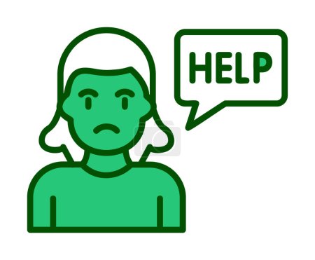 Illustration for Sad woman with help speech bubble icon, vector illustration - Royalty Free Image