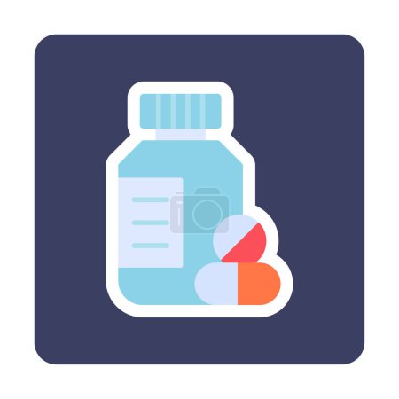 Ilustración de Frasco de la medicina con pastillas, píldoras médicas icono, vector de ilustración - Imagen libre de derechos