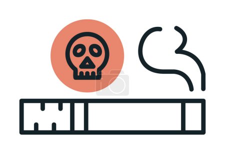 Illustration for Simple flat outline skull with cigarette   icon - Royalty Free Image